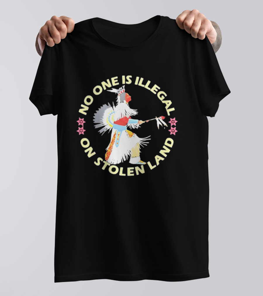 No One Is Illegal On Stolen Land Native American Dancer Floral Circle T-Shirt