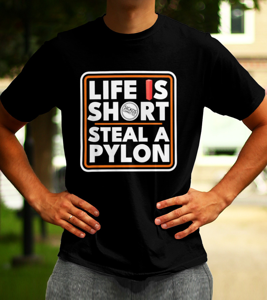 Life Is Short Steal A Pylon Football Humor Orange Block T-Shirt