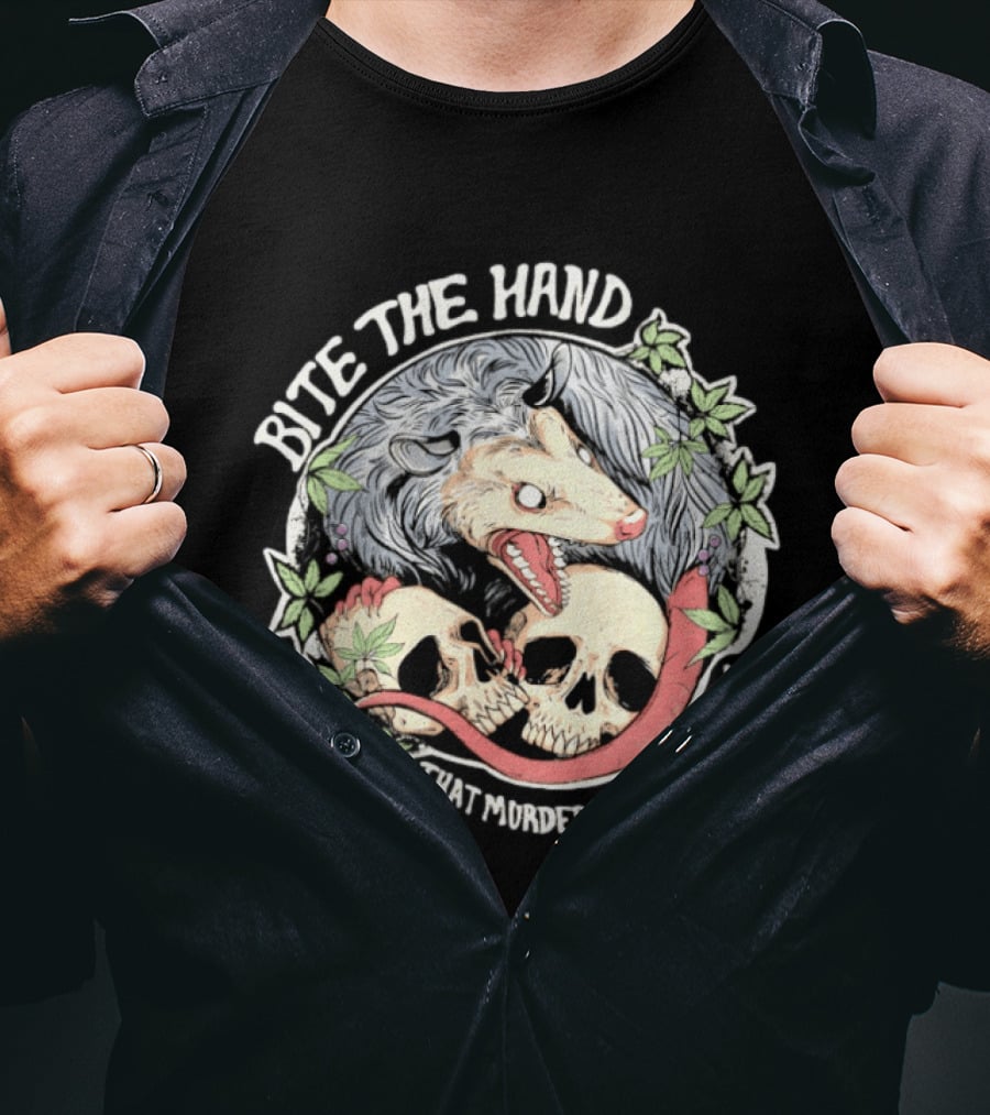 Bite The Hand Opossum With Skulls And Vines T-Shirt