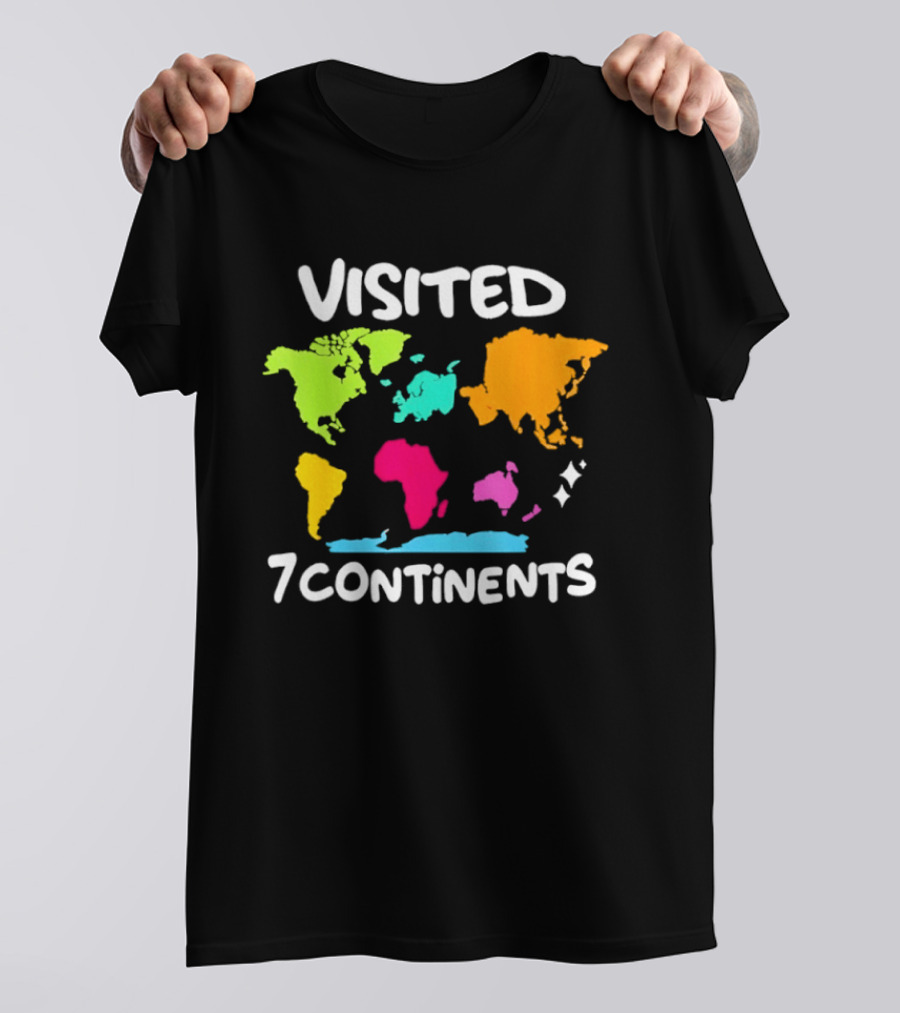 Visited 7 Continents Colorful World Map Travel T-Shirt