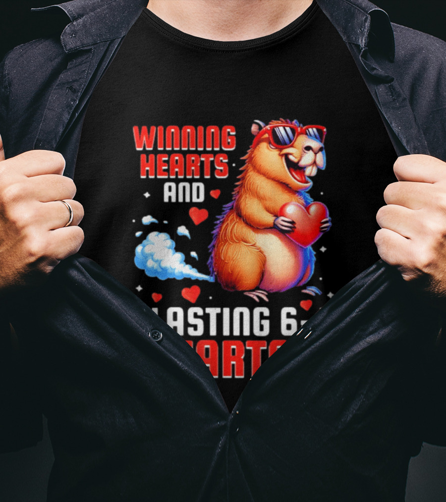 Winning Hearts And Blasting 6 7 Farts Capybara Valentine's Day T-Shirt