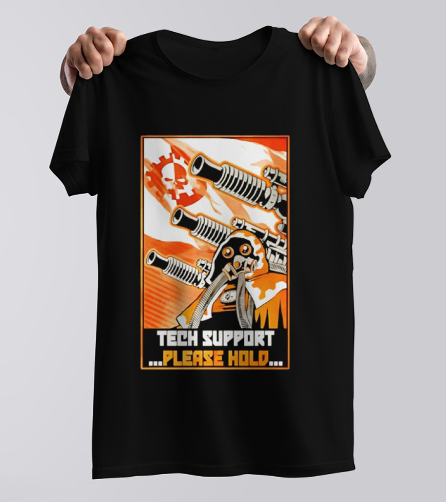 Tech Support Please Hold Skull And Crossbones With Retro Helmets And Cannons T-Shirt