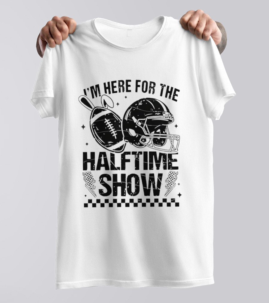 I'm Here For The Halftime Show Football Helmet Bunny Ears T-Shirt