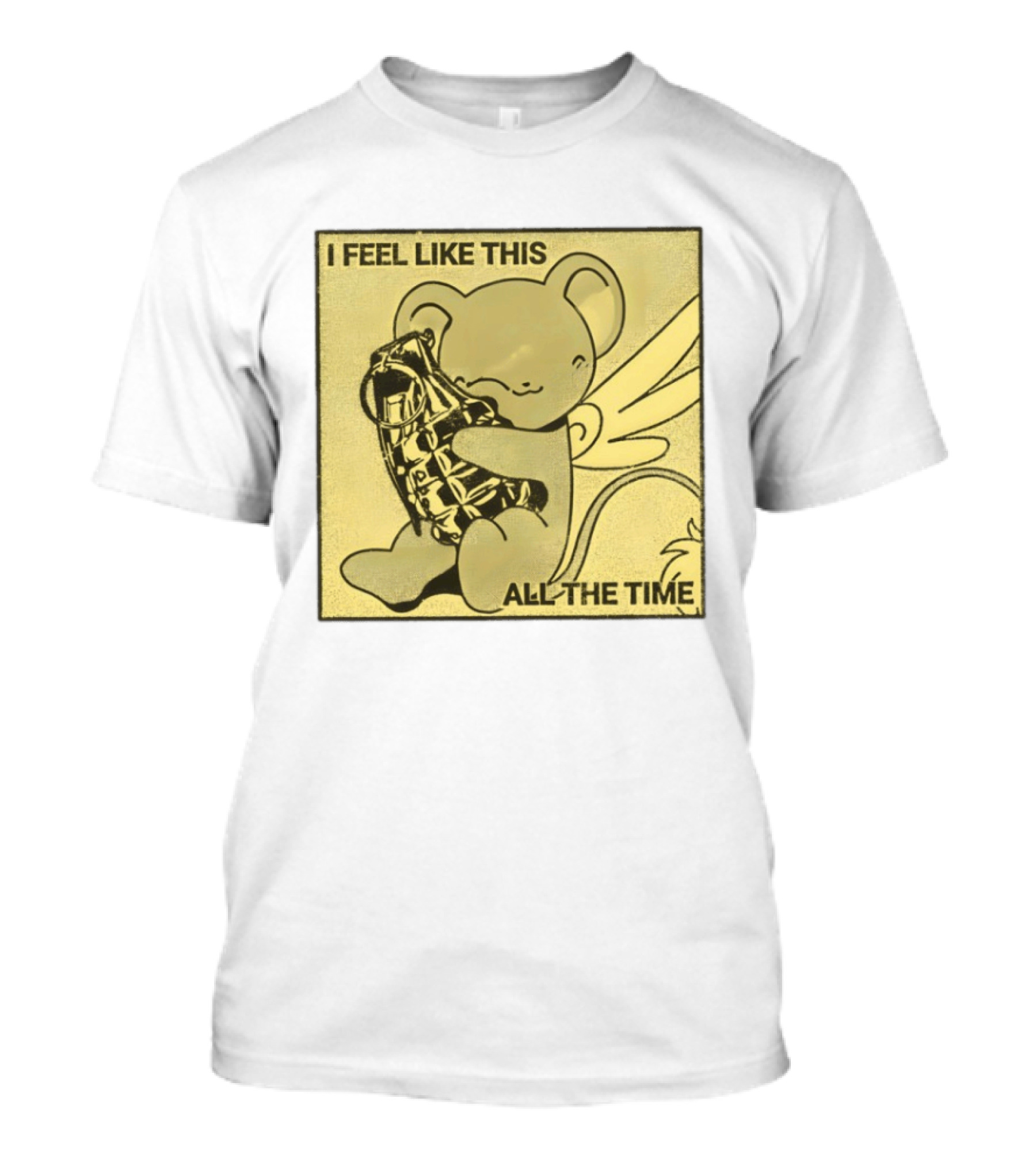 I Feel Like This All The Time Cute Winged Bear Hugging Grenade T-Shirt
