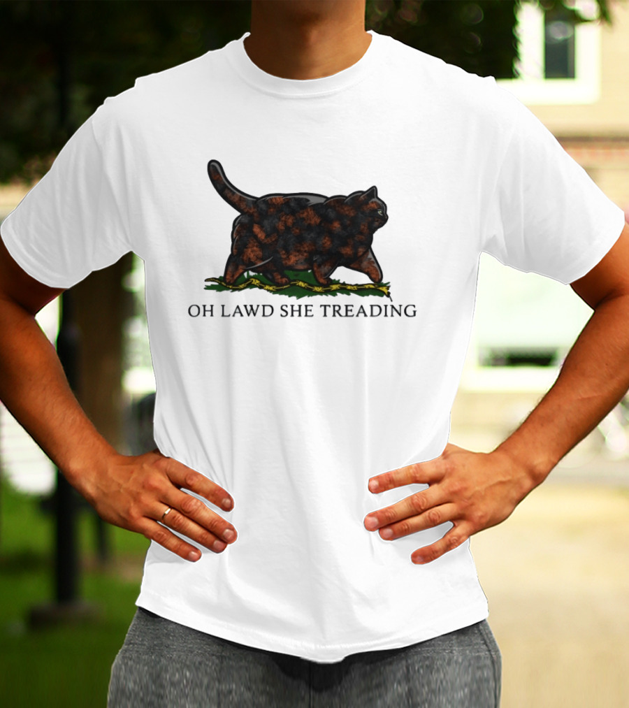 Oh Lawd She Treading Black Cat Walking On Snake T-Shirt