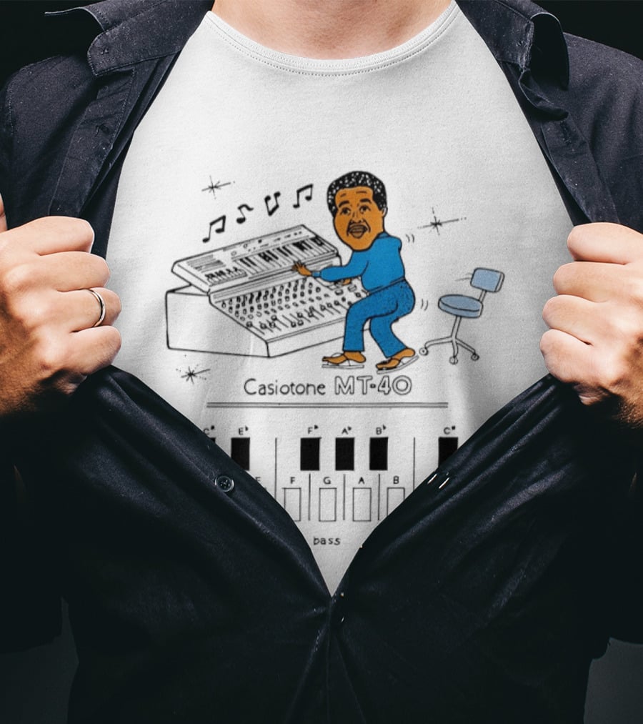 Casiotone MT 40 Vintage Cartoon Musician With Keyboard Notes And Rhythm T-Shirt