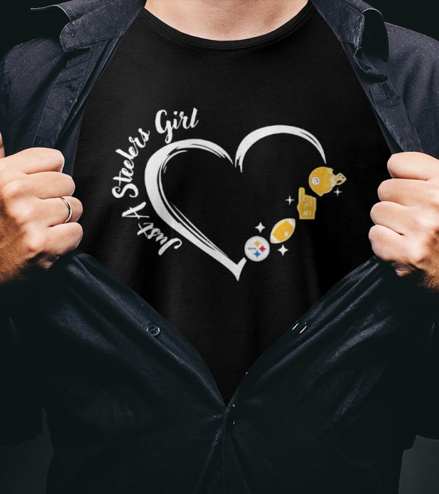 Just A Steelers Girl Heart With Football And Helmet T-Shirt