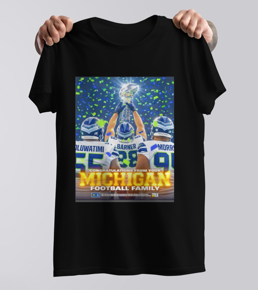 Congratulations Oluwatimi Barner Morr Seattle Seahawks Trophy From Your Michigan Football Family T-Shirt