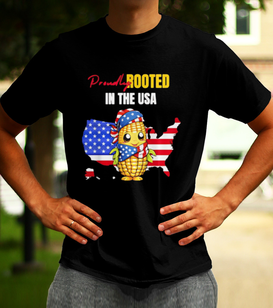 Proudly Rooted In The USA Corn American Flag Map T-Shirt