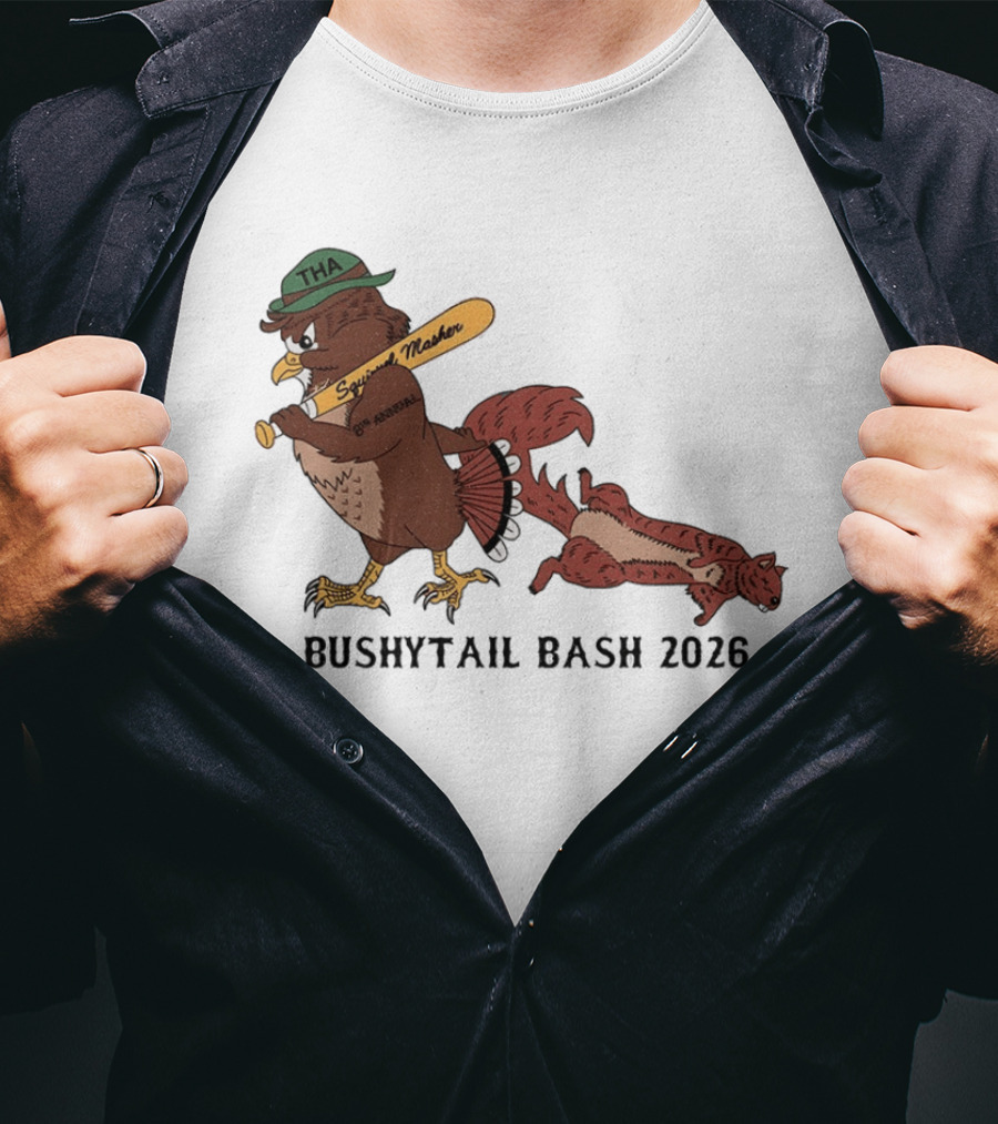 Bushytail Bash 2026 THA Squirrel Masher Owl Baseball T-Shirt