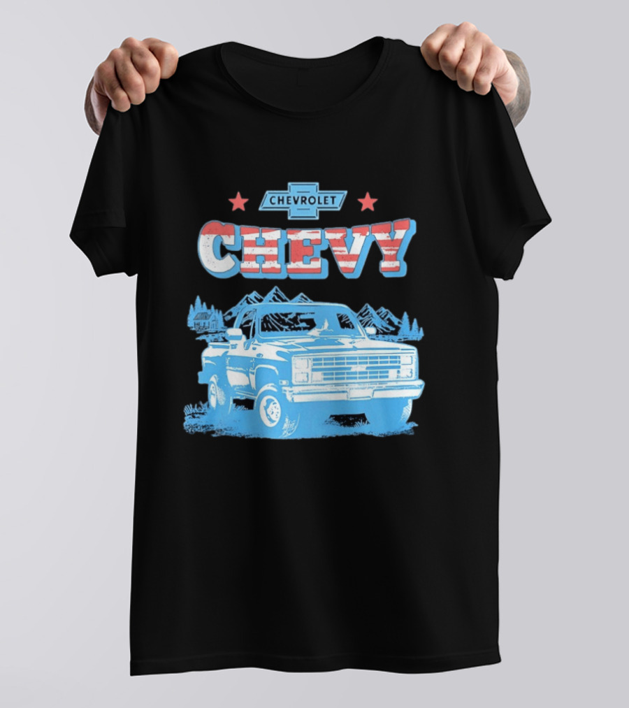 Chevy Chevrolet Truck Vintage Stars And Stripes Retro Mountain Scene T-Shirt