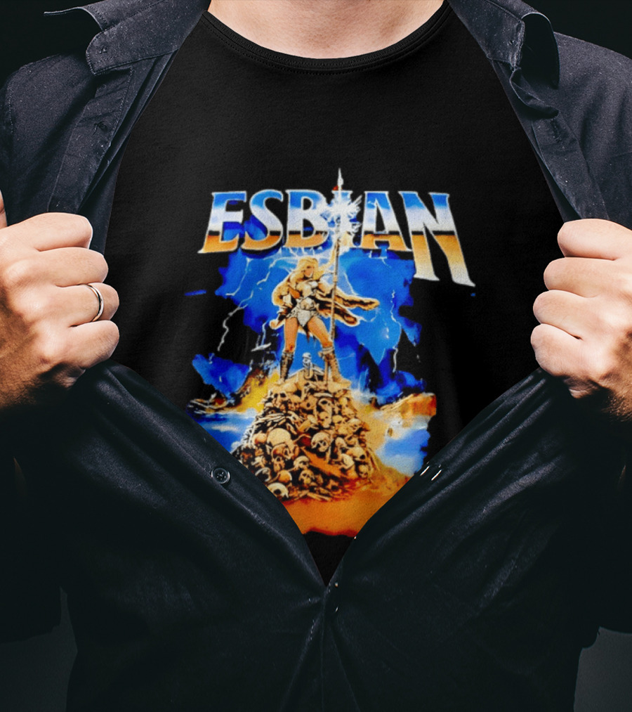Lesbian Fantasy Lightning Warrior Epic Skull Mountain T-Shirt