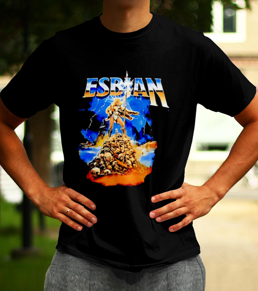 Lesbian Fantasy Lightning Warrior Epic Skull Mountain T-Shirt
