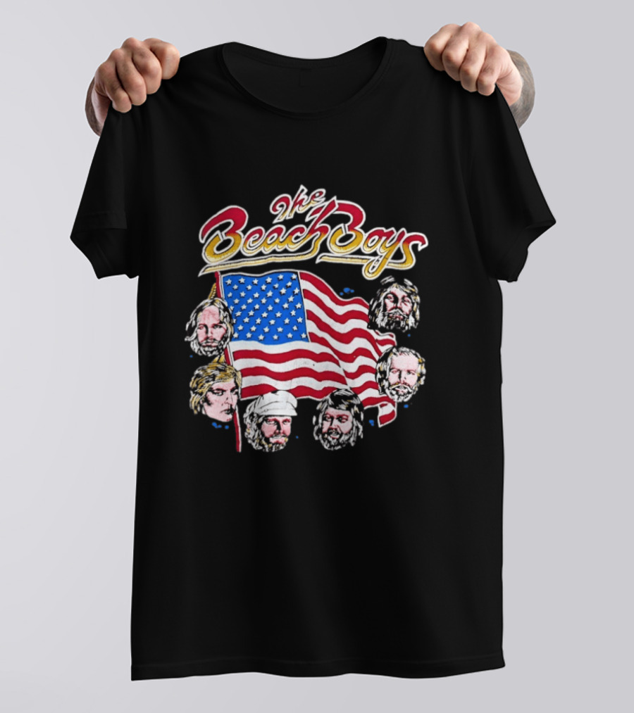 The Beach Boys USA Flag Vintage Style With Band Member Portraits T-Shirt