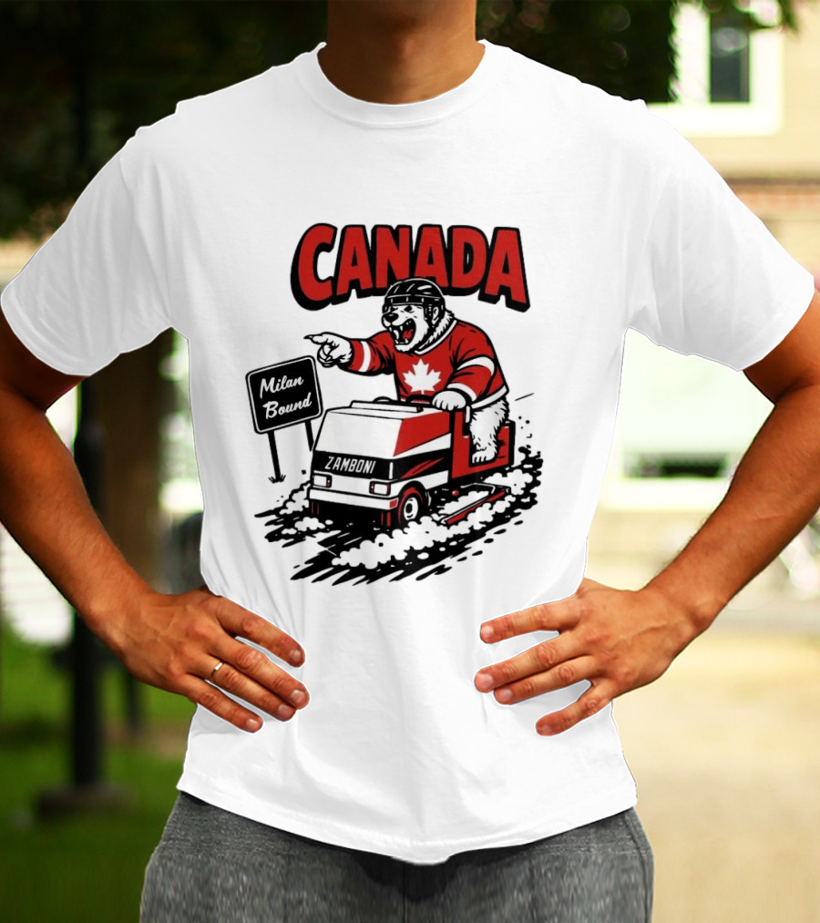Canada Hockey Polar Bear Zamboni Milan Bound Winter Sports T-Shirt