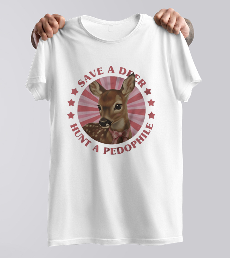 Save A Deer Hunt A Pedophile Pink Bow Deer Stars Stripes T-Shirt
