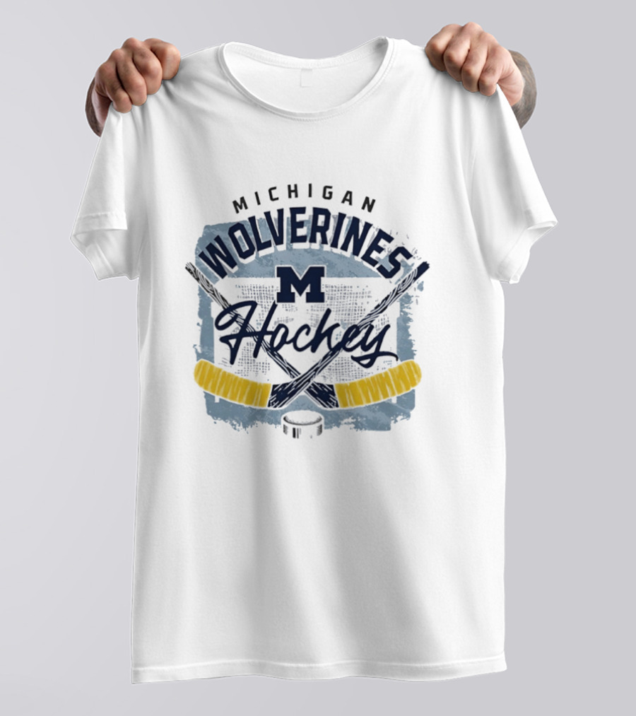 Michigan Wolverines Hockey Team Logo With Crossed Sticks And Puck T-Shirt