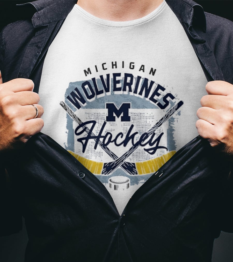 Michigan Wolverines Hockey Team Logo With Crossed Sticks And Puck T-Shirt