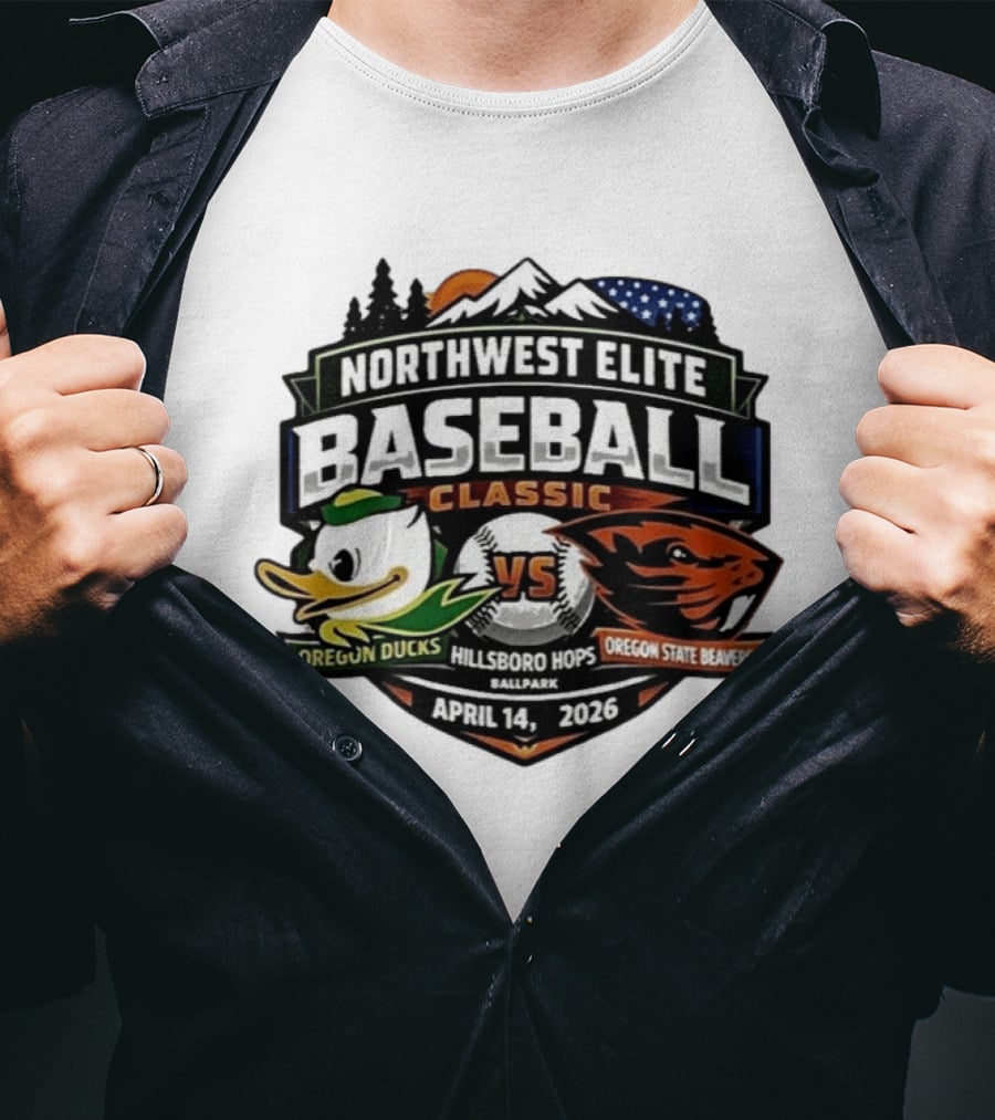 Northwest Elite Baseball Classic Oregon Ducks Vs Oregon State Beavers Hillsboro Hops Ballpark April 14 2026 T-Shirt