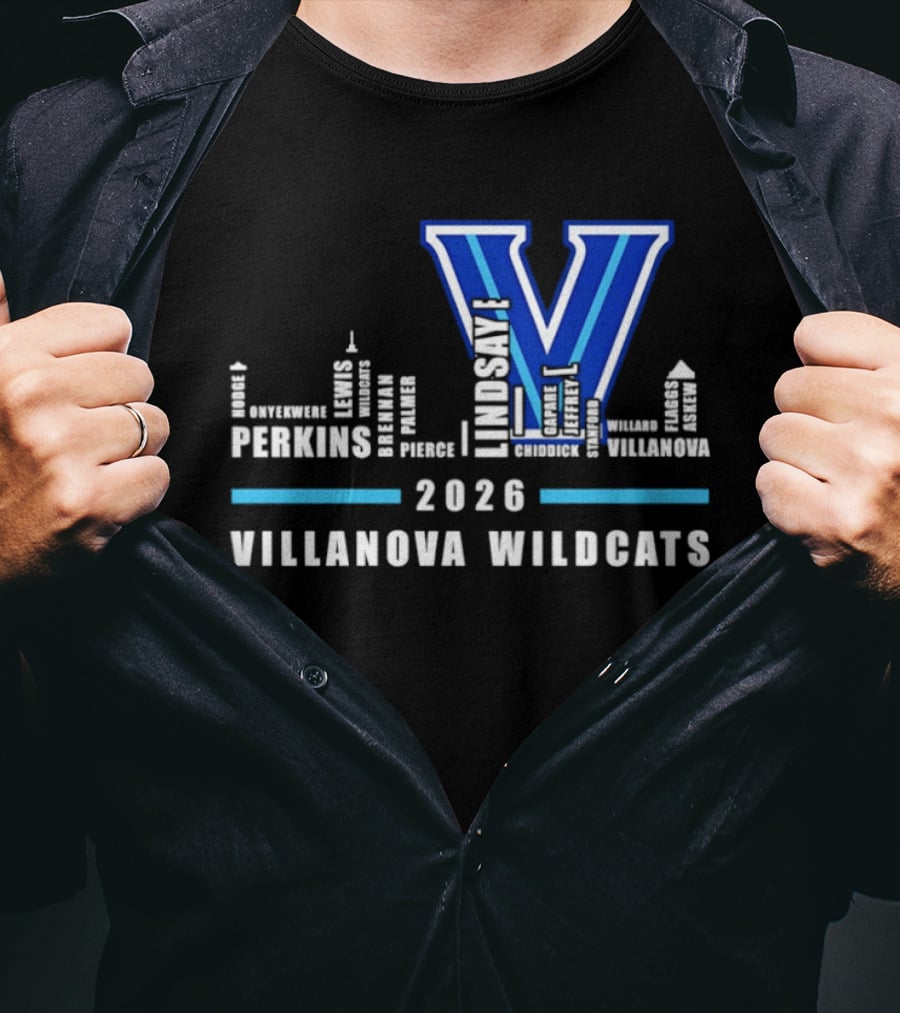 2026 Villanova Wildcats V With City Skyline And Player Names T-Shirt