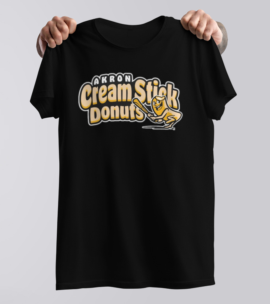 Akron Cream Stick Donuts Baseball Batter Cartoon T-Shirt