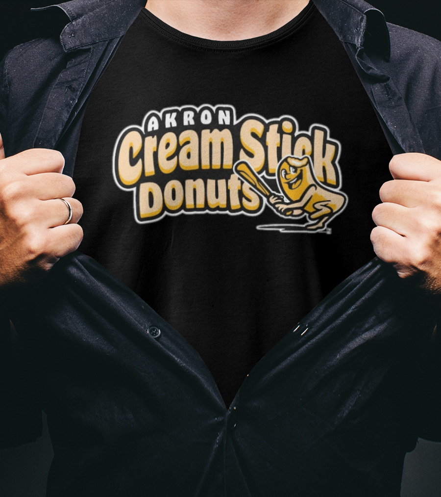 Akron Cream Stick Donuts Baseball Batter Cartoon T-Shirt