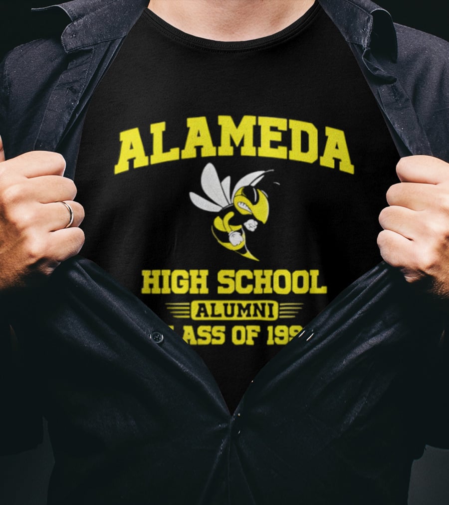 Alameda High School Alumni Class Of 1998 Hornet Yellow And White T-Shirt