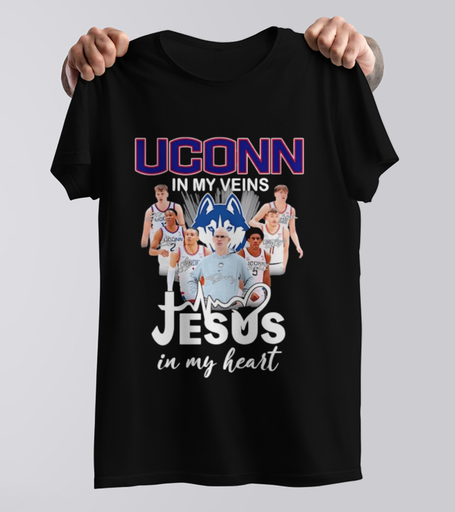 UConn Huskies Coach Dan Hurley Players Jesus In My Heart In My Veins T-Shirt