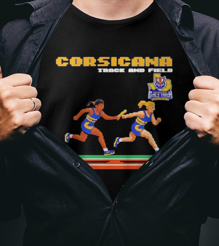 Corsicana Track And Field Pixel Art Girls Track Team Relay Baton T-Shirt