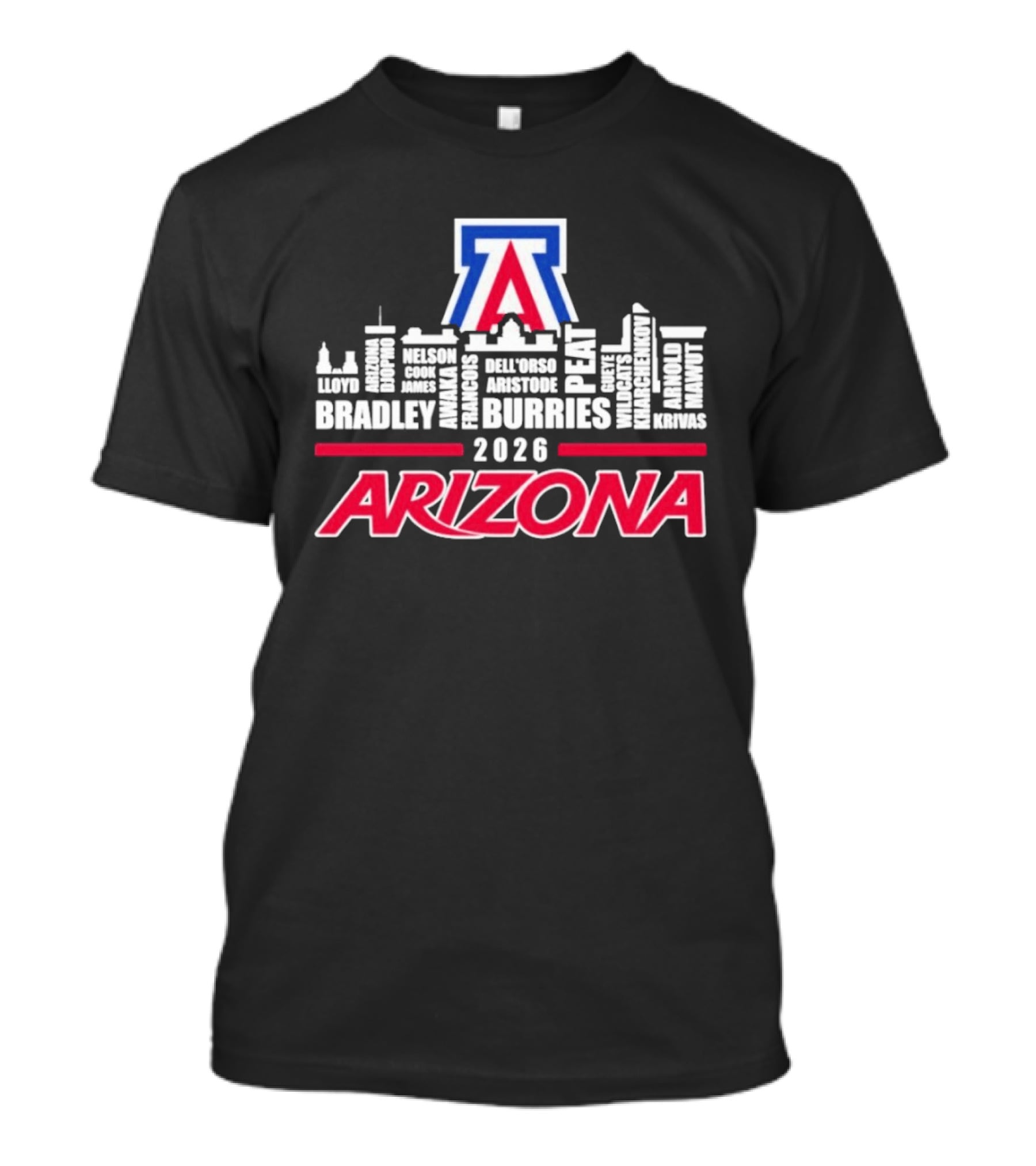 Arizona Wildcats 2026 City Names Bradley Burries Skyline T-Shirt
