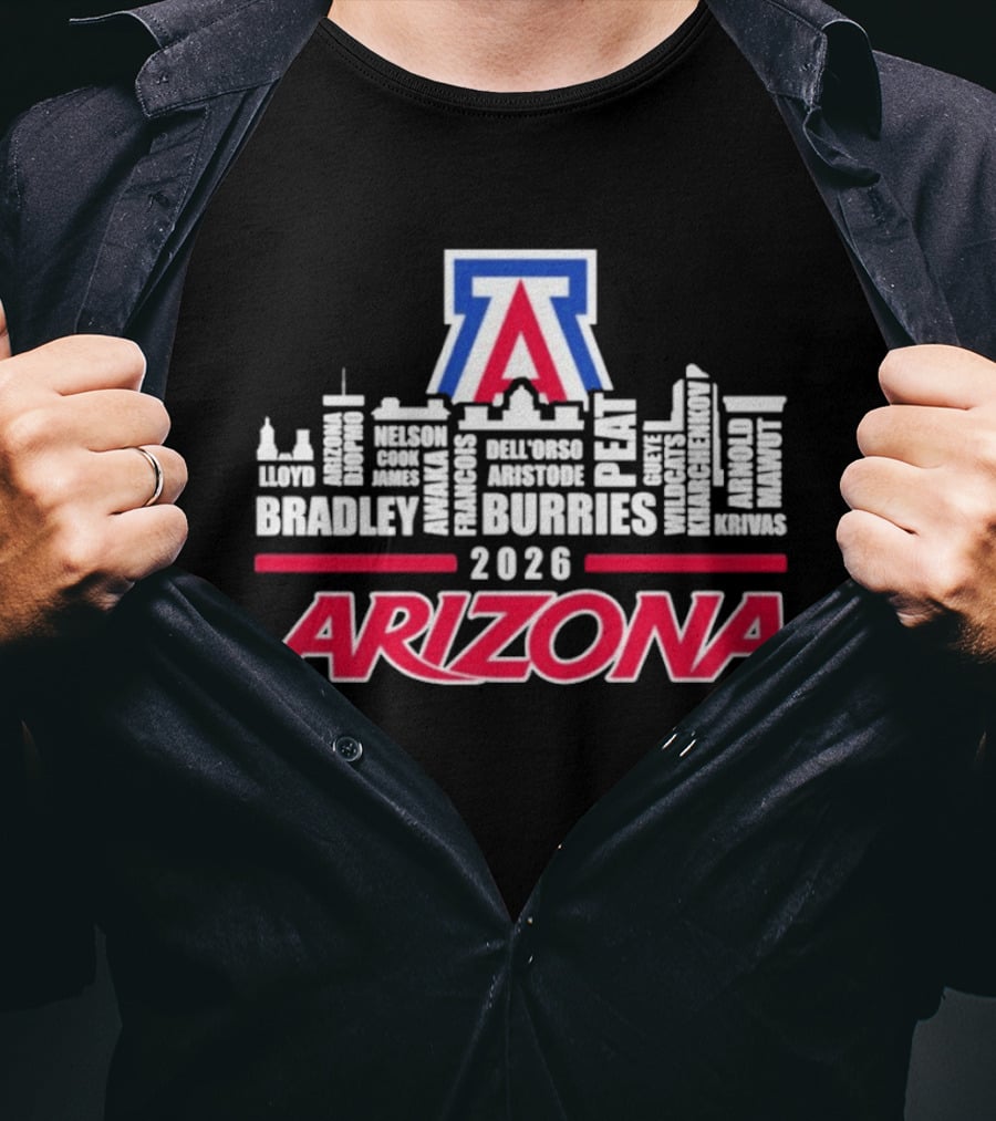 Arizona Wildcats 2026 City Names Bradley Burries Skyline T-Shirt