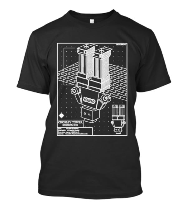 Crosley Tower Blueprint Cincinnati Ohio Robot Schematic T-Shirt