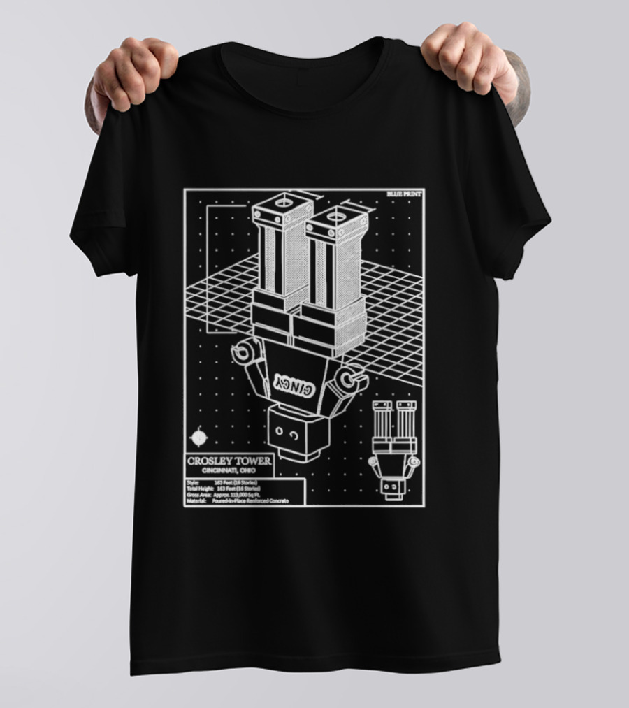 Crosley Tower Blueprint Cincinnati Ohio Robot Schematic T-Shirt