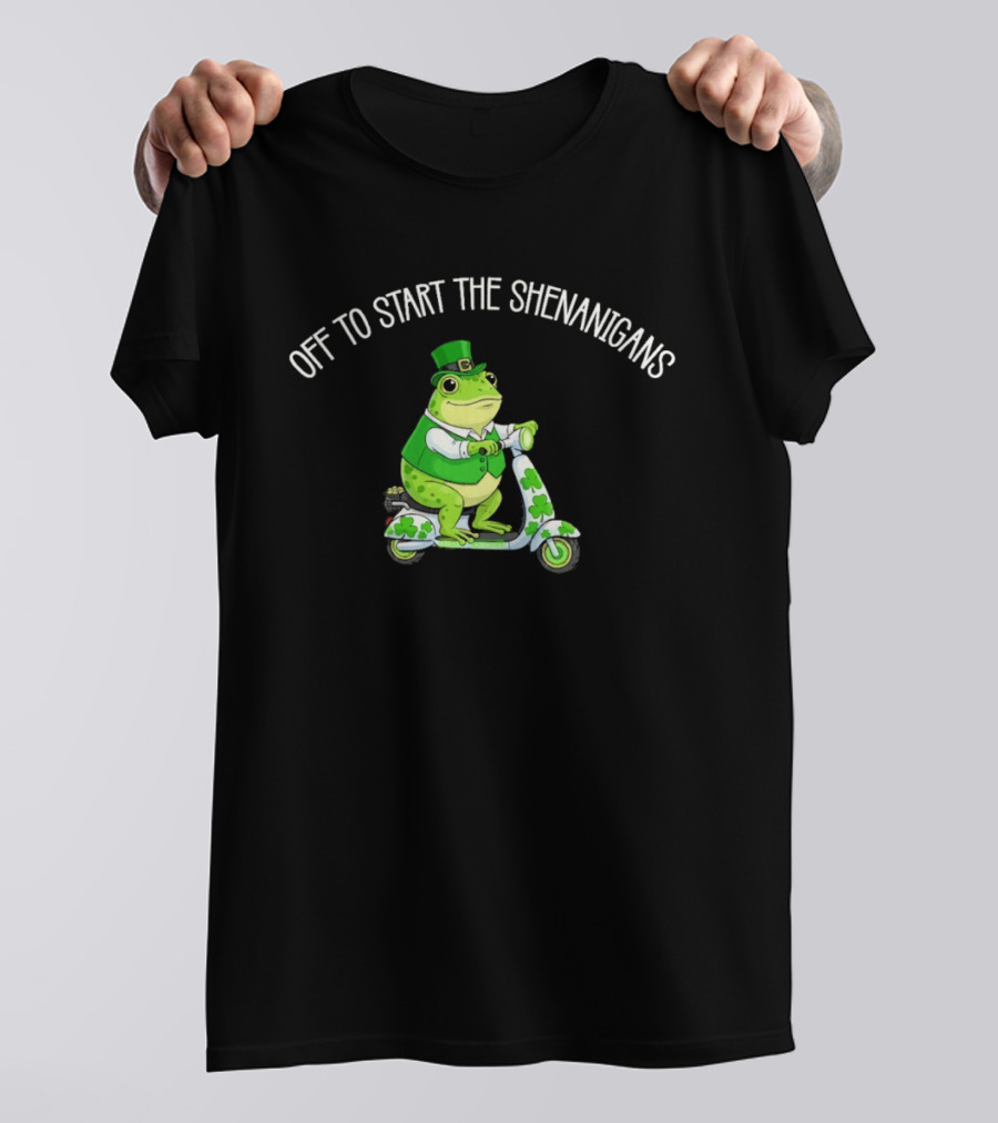 Off To Start The Shenanigans Frog Scooter St. Patrick's Day T-Shirt