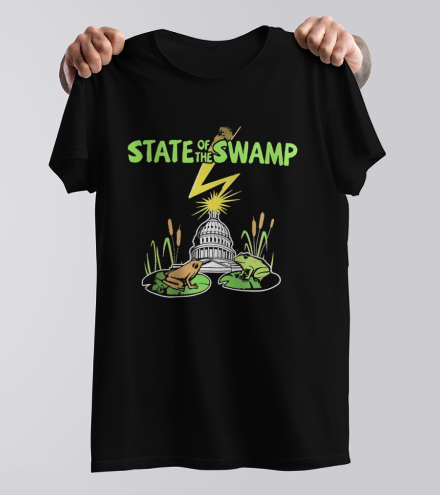 STATE OF THE SWAMP Capitol Frogs And Lightning Bolt Scene T-Shirt