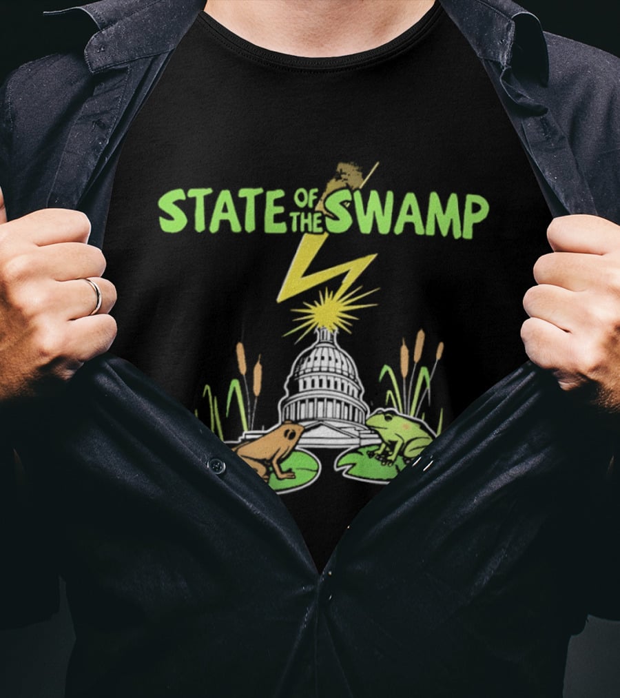 STATE OF THE SWAMP Capitol Frogs And Lightning Bolt Scene T-Shirt