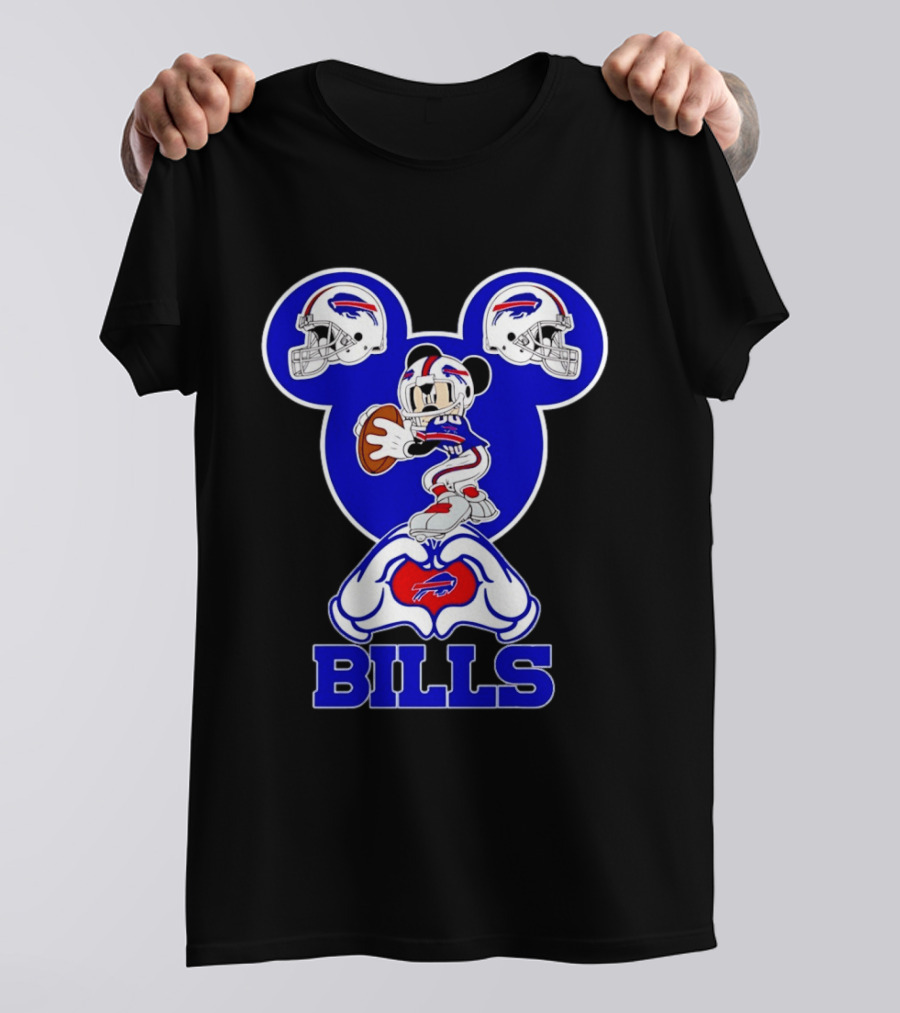 Buffalo Bills Mickey Mouse Football Heart Hands T-Shirt
