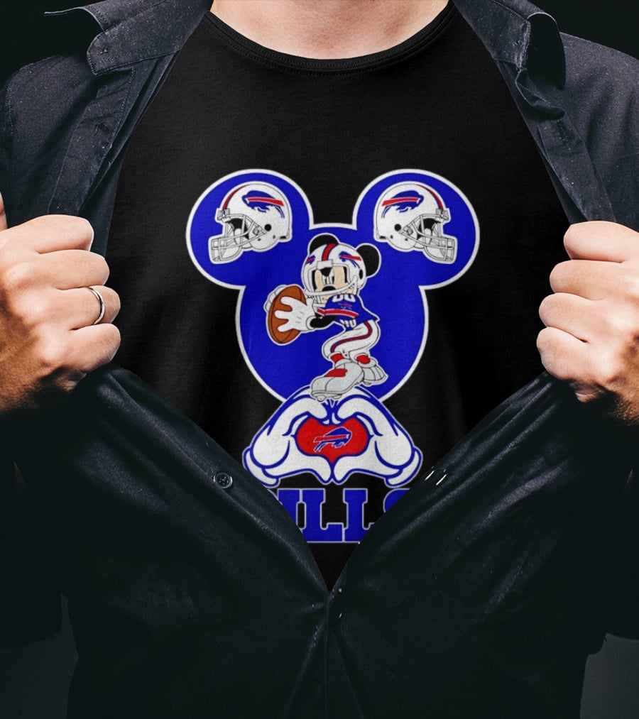 Buffalo Bills Mickey Mouse Football Heart Hands T-Shirt