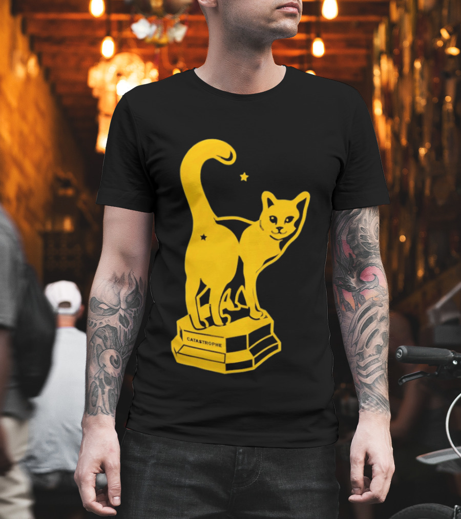 Catastrophe Cat Trophy Black Yellow Star Award T-Shirt
