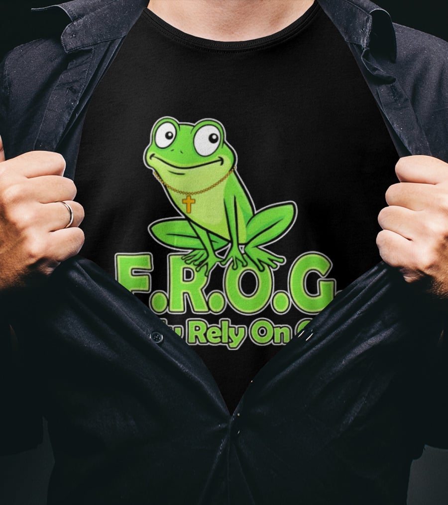 F.R.O.G. Fully Rely On God Frog With Cross Necklace T-Shirt