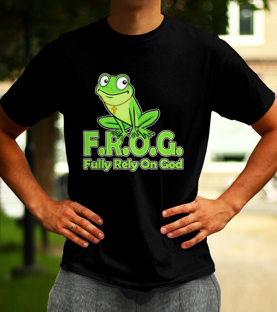 F.R.O.G. Fully Rely On God Frog With Cross Necklace T-Shirt