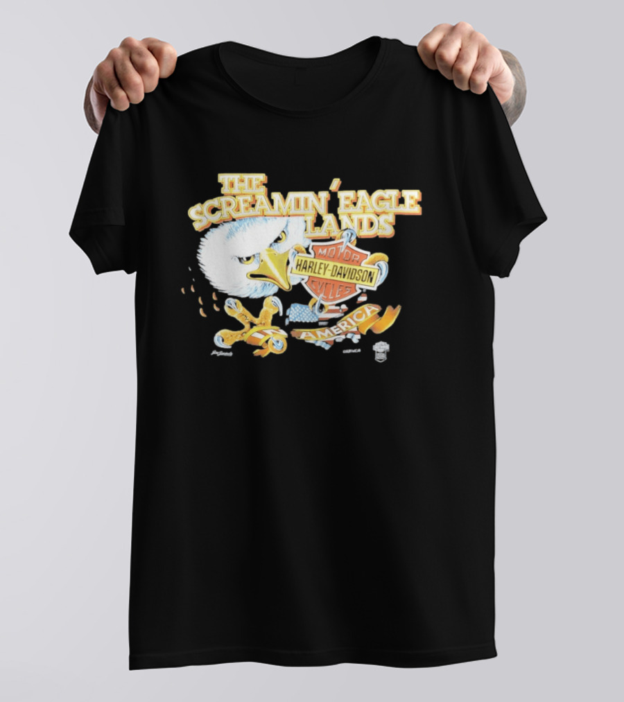 The Screamin' Eagle Lands Harley Davidson Motor Cycles America T-Shirt