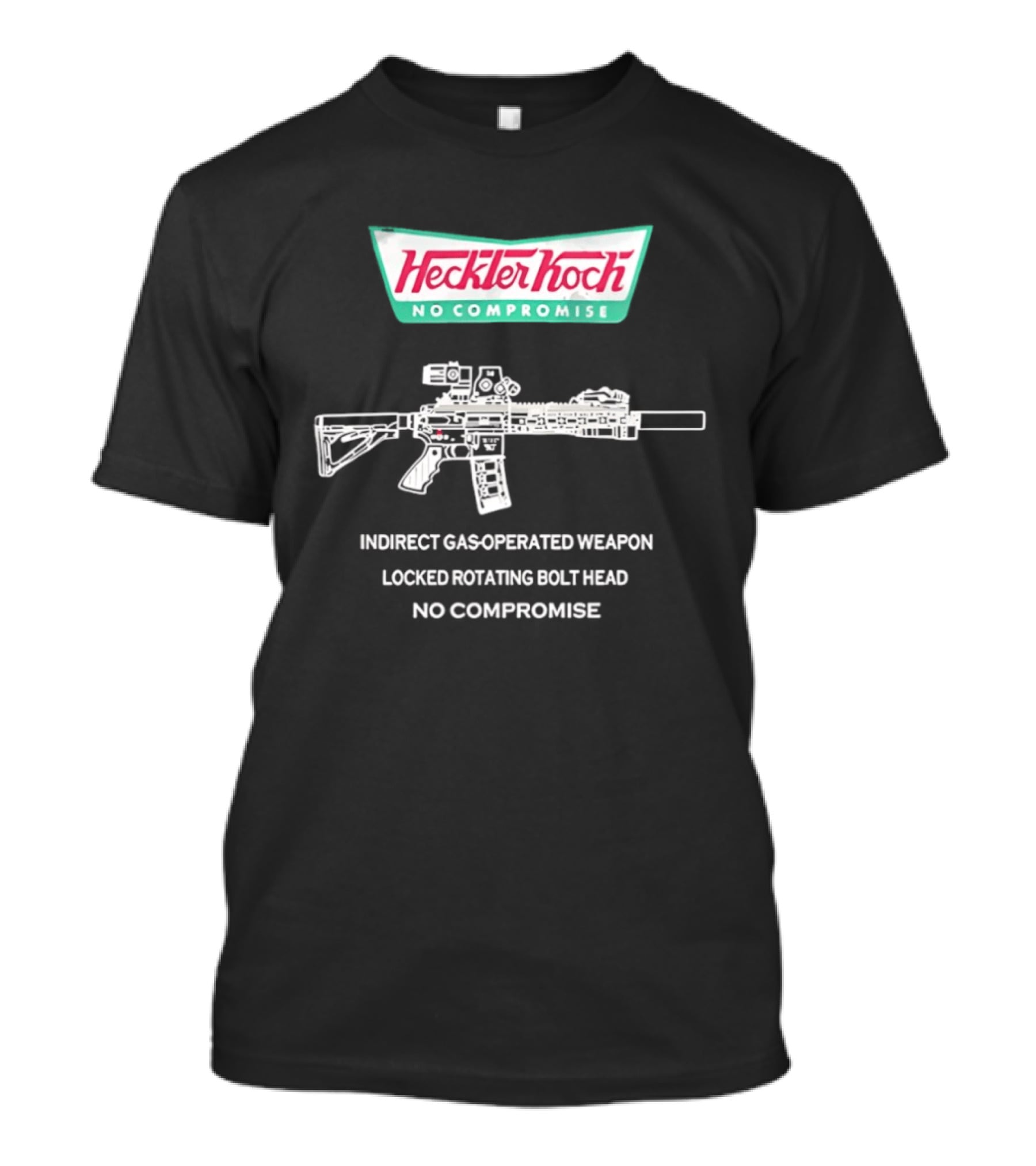 Heckler And Koch No Compromise Indirect Gas Operated Weapon Locked Rotating Bolt Head T-Shirt