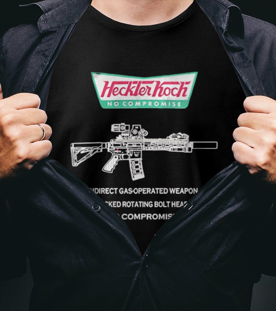 Heckler And Koch No Compromise Indirect Gas Operated Weapon Locked Rotating Bolt Head T-Shirt