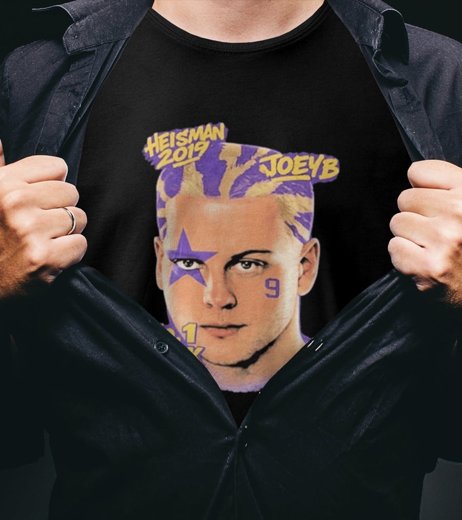 Heisman 2019 Joeyb No 1 Pick Star Face Paint Purple Hair Stripes T-Shirt