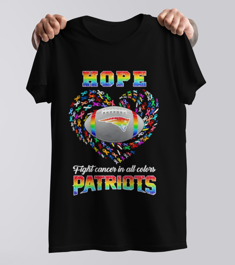Patriots Hope Fight Cancer In All Colors Rainbow Football Heart T-Shirt
