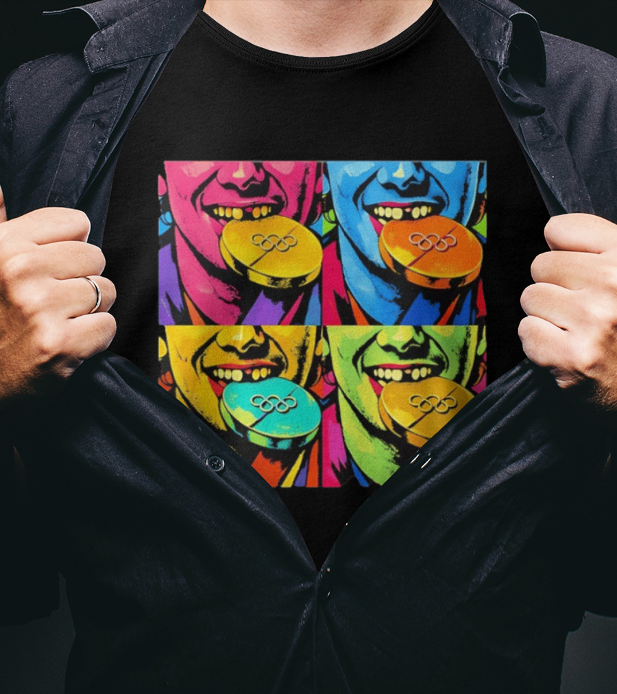 Jack Hughes Golden Goal Pop Art Olympic Medal T-Shirt