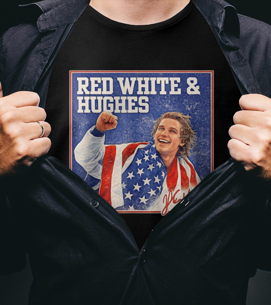 Red White & Hughes USA Jack Hughes Signature Fist Pump Celebration T-Shirt