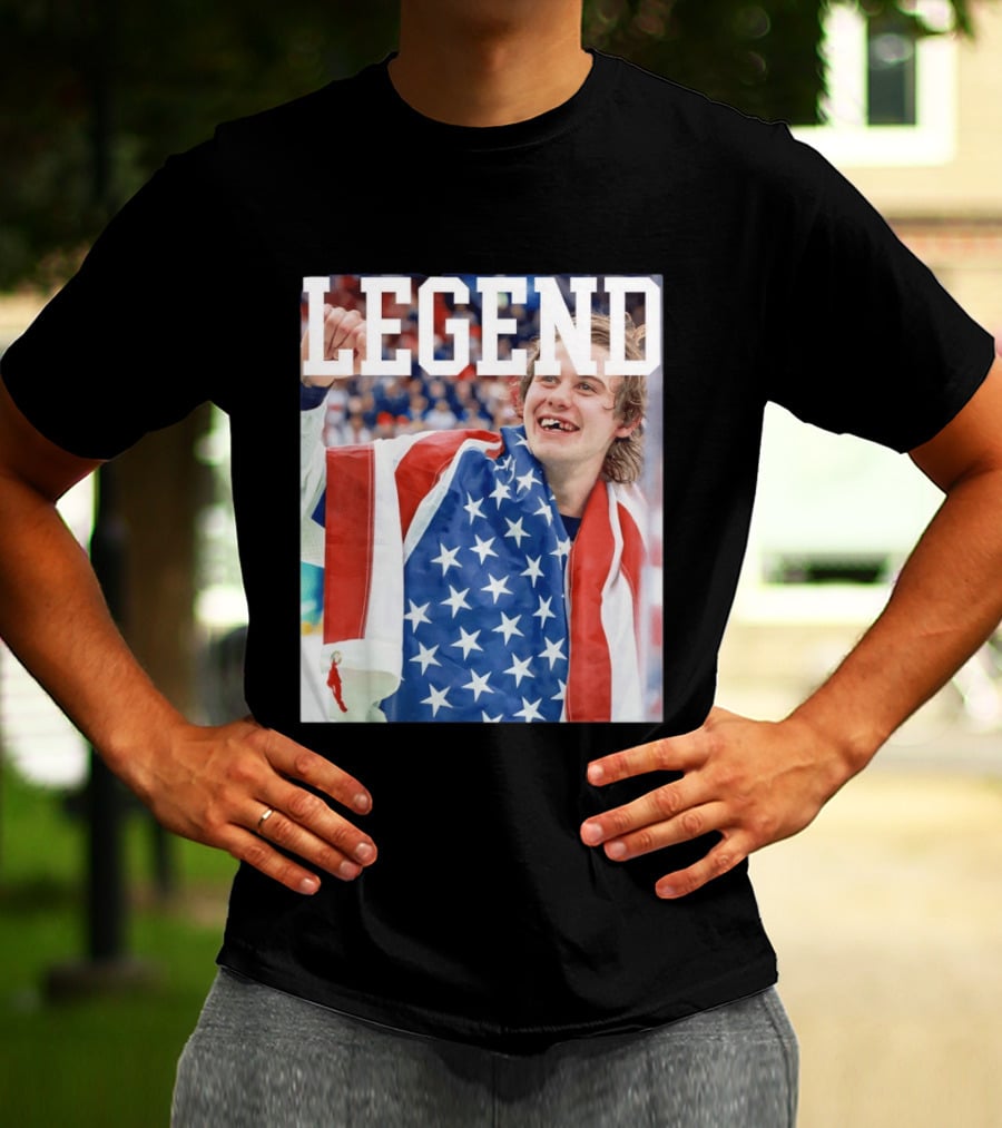 Men's Hockey USA Jack Hughes Legend American Flag Victory Celebration T-Shirt