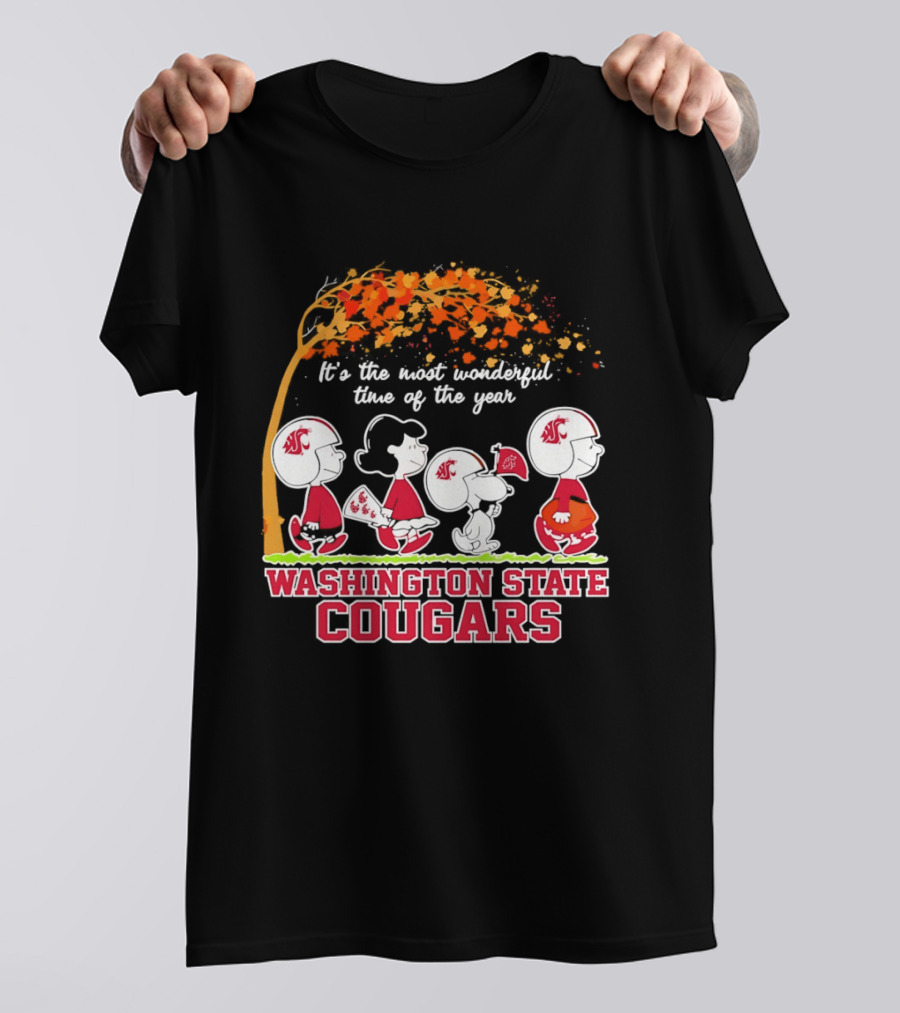 Peanuts It's The Most Wonderful Time Washington State Cougars Charlie Brown Snoopy Woodstock T-Shirt